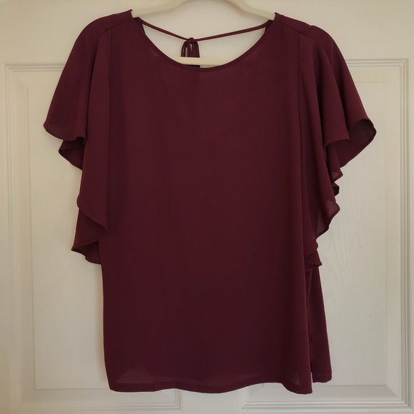 LOFT Tops - LOFT size small Wine color blouse ruffle sleeve